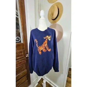 Vintage Disney Store Tigger Size XL Navy Crewneck Sweatshirt